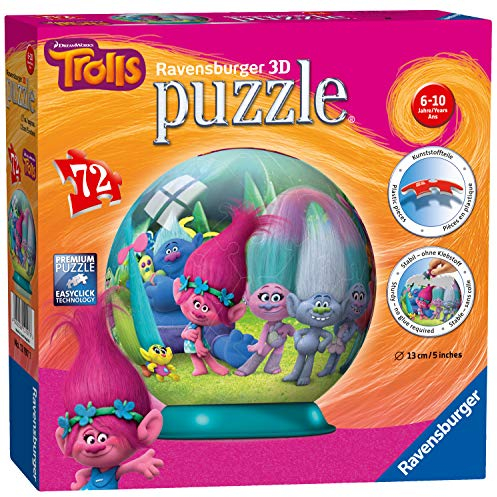 Ravensburger Trolls 3D Jigsaw Puzzle Ball for Kids Age 6 Years Up - 72 Pieces - No Glue Required