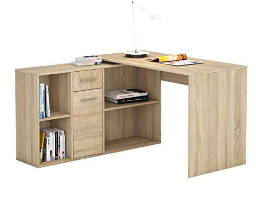CARO-Möbel Eckschreibtisch Diego mit Sideboard schwarz - 4 Ablagen, 1 Schublade, eckige Form, praktisches Design, für Büro oder Homeoffice ideal für kleine Räume