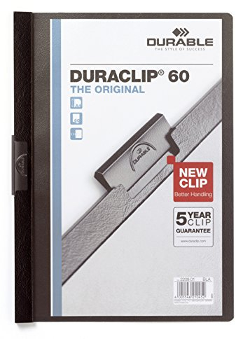 Durable Klemmmappe A4 (Duraclip Original 60, Hartfolie, bis 60 Blatt A4) 5 Stück, schwarz, 223801