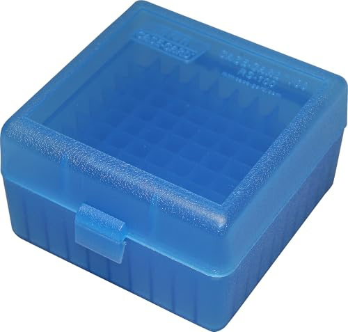 MTM - Caja de munición redonda 100 para rifle 17, 204, 223, 5.56 x 45, 6 x 47, azul transparente - RS-100-24, 2.65-Inch, Azul/Patchwork