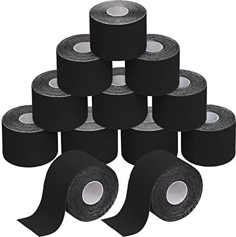 BB Sport 12 Rollen Kinesiologie Tape 5 cm x 5 m Viele Farben E-Book Anwendungsbroschüre Physio Tape Set Elastisch Wasserfest Muskelstraffende Bänder, Farbe:schwarz