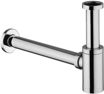 Schläfer 3939602 | Universal Siphon for Exposed Washbasin Siphon Bathroom Sink Countertop or Wall-Hung Drain 1 1/4 Minimalist, Telescopic, Adjustable in Brass. Chromium Plated