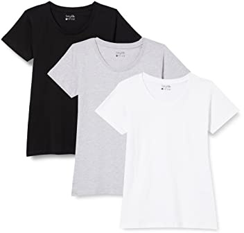 Berydale Maglietta con scollo rotondo, Donna, Nero/bianco/grigio (confezione da 3), L
