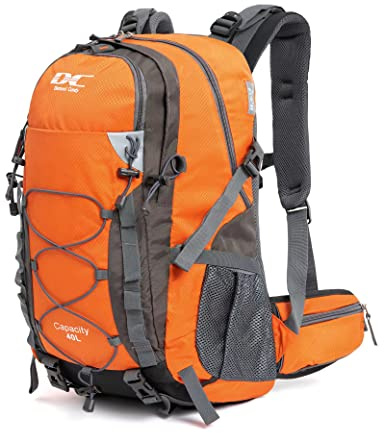 Diamond Candy Waterproof Hiking Backpack for Men and Women, Lightweight Day Pack for Travel Camping, Orange, 40L