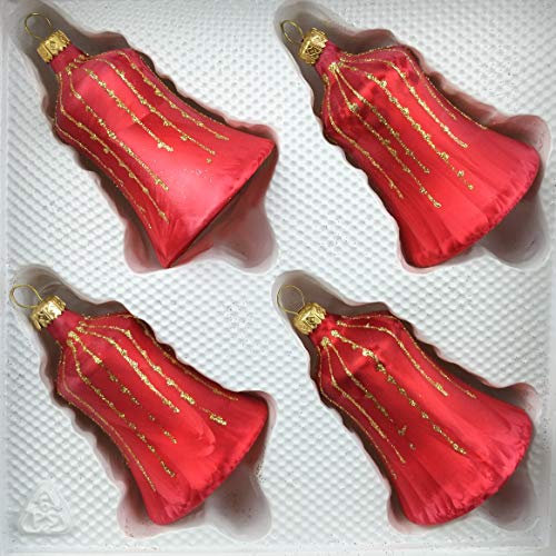 4 TLG. Glas-Glocken Set in Ice Rot Gold Regen - Christbaumkugeln - Weihnachtsschmuck-Christbaumschmuck