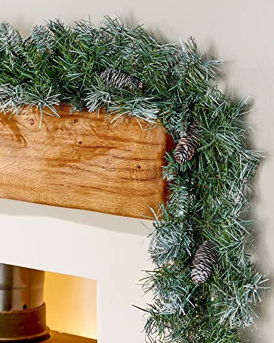 WeRChristmas Scandinavian Blue Spruce Christmas Garland with Pine Cones, 9 feet - Green