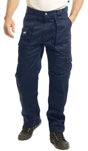 Lee Cooper LCPNT206 Workwear Mens Multi Pocket Easy Care Heavy Duty Knee Pad Pockets Safety Work Cargo Trousers Pants, Navy, 42W/31L