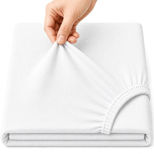 Family Bedding Cotton Jersey Fitted Sheet, Deep Pocket, White, King
