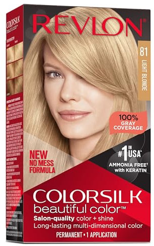 Revlon ColorSilk Beautiful Color Hair Color, Colorazione Permanente Fai-Da-Te A Casa, Senza Ammoniaca, 100% Copertura Dei Bianchi, Arricchita Con Cheratina, 81 - Biondo Chiaro