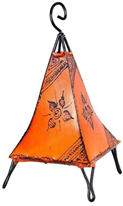 Simandra Orientalische Lampe Stehlampe marokkanische Hennalampe Lederlampe Tischleuchte Stehleuchte Orient Pyramide Orient 40 cm Color Orange