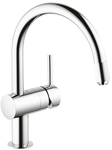 GROHE Robinet de Cuisine Minta, Plage de Rotation de 360°, Douchette Escamotable, Starlight, Basse Pression, Bec En C 32511000 (Import Allemagne)