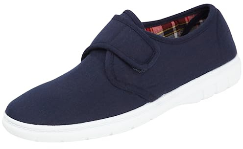 Mens Shoe Tree Wider Fitting Casual Canvas touch close Fastening Pump Trainer Deck Shoes Loafer Navy 11 UK