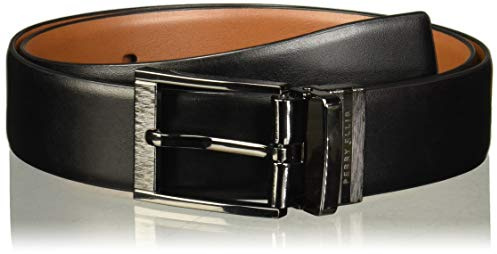 Perry Ellis Portfolio Feather Edge Leather Men's Belt, Reversible with Etched Buckle, Soft Touch Material (Sizes 30-54 Inches Big & Tall), Black / Brown Reversible, 42