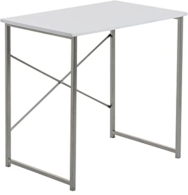 Harbour Housewares Industrial Office Desk - 80cm - White - PC Computer Workstation Contemporary Laptop Durable Tubular Steel Compact Wooden Office Desk for Study
