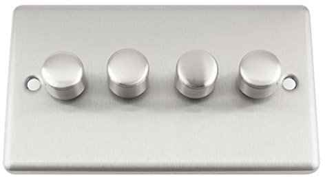 A5 Mains LED Light Dimmer Switch 250W 4 Gang - Satin Matt Chrome - Classic - Push On/Off 2 Way