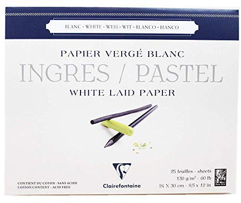Clairefontaine 96482C Zeichenblock Ingres (kopfseitig geleimt, 24 x 30 cm, 25 Blatt, gekörnt, 130 g, ideal für Trockentechniken, Pastell) weiß