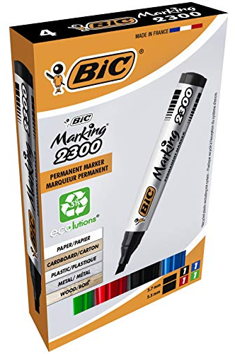 BIC 820922 - Pennarello per Lavagna Bianca, con Punta a scalpello, 3-5,5 mm, 4 Pezzi Assortiti