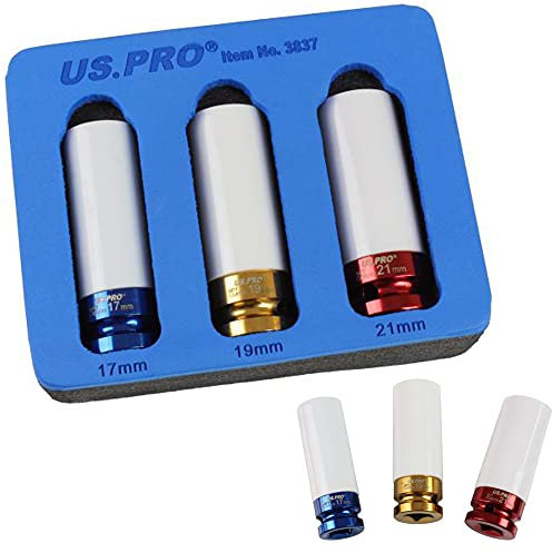 US Pro Bergen 3 Piece 1/2 Dr Alloy Wheel Impact Sockets, 17, 19, 21mm