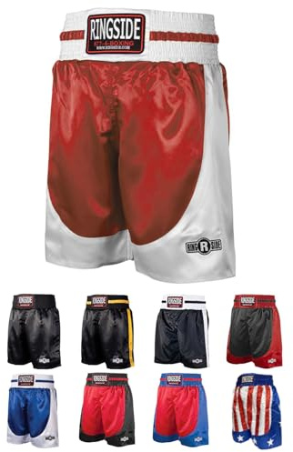 Ringside Pro-Style Boxing Trunks, Satin Boxing Shorts for Men and Women, Ideal for Boxing, MMA, Muay Thai, Red/White, Youth Small