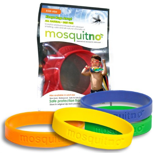 Mosquitno Natural, Citronella, Waterproof, Mosquito Repellent Wristbands, Kids, 5-Pack, Red/Orange/Green/Navy/Yellow