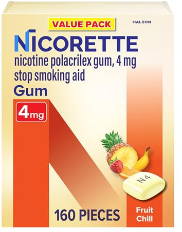 Nicorette 4mg Nicotine Gum to Help Quit Smoking - Fruit Chill Flavored Stop Smoking Aid, 160 Count