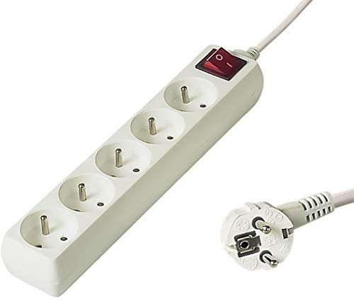 PremiumCord Multipresa 230V, 5 Prese con Interruttore, Prolunga 230 V, Prese Francesi Ruotate di 45°, Presa Multipla di Alta qualità con Sicurezza Bambini, Bianco, 2m