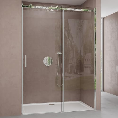 doporro Porta Doccia Scorrevole per Nicchia 125x195 cm, Box Doccia in Vetro Temperato Trasparente 8 mm Anticalcare, Profilo in Alluminio Regolabile - Teramo04