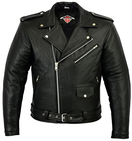 Texpeed Chaqueta de moto de cuero para hombre - Marlon Brando chaqueta de motociclista touring con protecciones originales CE (EN 1621-1) Negro - 3XL