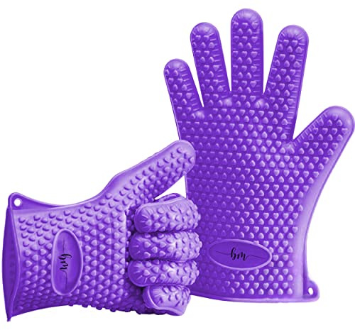 Belmalia 2 Gants de Cuisson en Silicone pour Cuisines et barbecues, Set, Paire, maniques, Gants de Four Lilas Violet