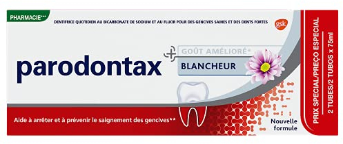 Parodontax Dentifrice Blancheur, Contre Le Saignement Occasionnel Des Gencives, Goût Amélioré, Lot de 2x75 ml