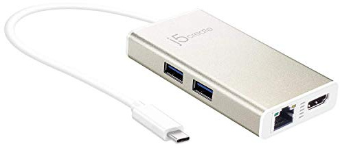j5 create JCA374 USB Type-C HDM RJ-45 Multi Adapter - Gold/White