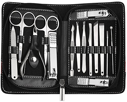 PhantomSky Maniküre Set, 15 Stück Edelstahl Nagelset Pediküre Set Nail Set Maniküre Set Männer Fußpflege Set Nagelknipser Nagelschere Nageletui Herren, Rundum Hand Fußpflege Kit - Schwarz