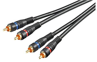 Goobay 50434 Stereo Cinchkabel 10m / 2x Cinch-Stecker auf 2x Cinchstecker / RCA Kabel Subwoofer Kabel für Blu Ray Verstärker HiFi Stereo / Cinch Kabel 10m / Schwarz