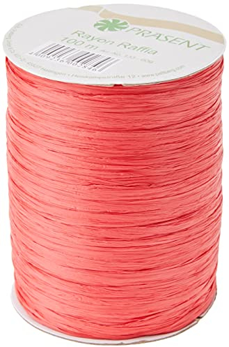 Präsent Rayon Raffia Bastband rot, 100 m Dekoband zum Einpacken von Geschenken, Verzieren & Basteln festlicher Dekos, Schleifenband für besondere Anlässe