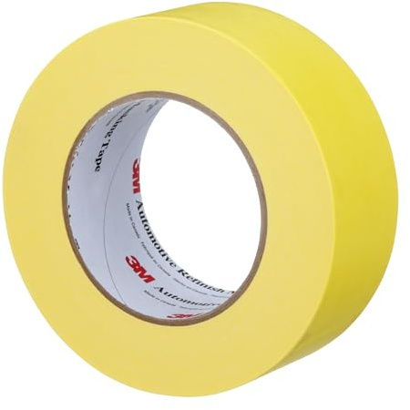 3M Automotive Refinish Masking Tape 388N, 06656, 48 mm x 55 m, Yellow, Crepe Backing, Moisture Resistant, Multi-Purpose