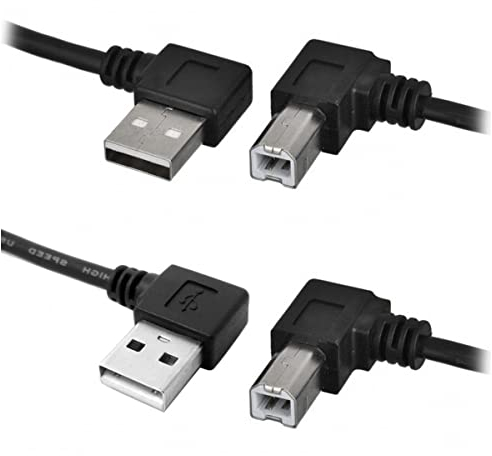 CY Druckerkabel (90 Grad abgewinkelt, USB 2.0 A männlich auf B männlich, abgewinkelt, 90 Grad, 50 cm) 2 Stück