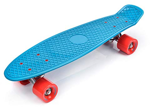 Meteor Skateboard Kinder Mini Cruiser Kickboard mädchen Retro Jungen Mini Board Kinder Vintage miniboard, Blau/Rot/Silber