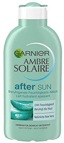 Garnier After Sun Lot de 3 flacons de lait hydratant apaisant après le bain de soleil avec aloe vera et ambre Solaire 3 x 200 ml