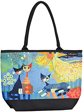 VON LILIENFELD Handtasche Rosina Wachtmeister Dolce Vita Kunst Motiv Katzen Shopper Maße L42 x H30 x T15 cm Strandtasche Henkeltasche Büro