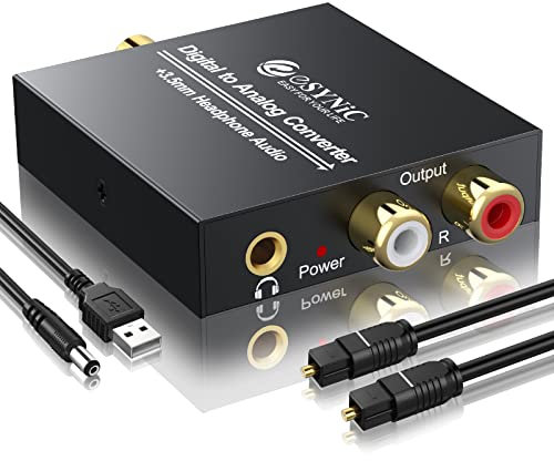 ESYNiC 192KHz DAC Convertitore Ottico RCA Digitale ad Analogico Adattatore Audio Digitale ad Analogico Coaxial Toslink SPDIF a L/R Jack 3.5mm per Cuffie PS3 HDTV Blu RAY DVD Sky HD Fire TV Box