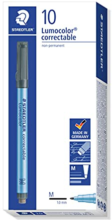 Staedtler 305 M-3 Lumocolor correctable Folienstift M-Spitze, circa 1.0 mm, 10 Stück im Kartonetui, blau