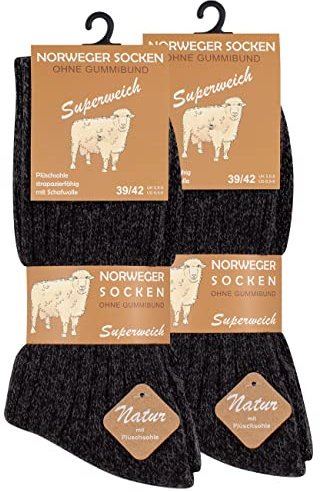 VCA Norweger Socken mit Wolle (6 Paar) Damen & Herren Wintersocken – Weiche, dicke Stricksocken, anthrazit, Gr. 43-46