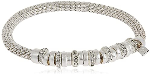 NINE WEST Women's Silvertone and Crystal Bracelet Rondel Stretch