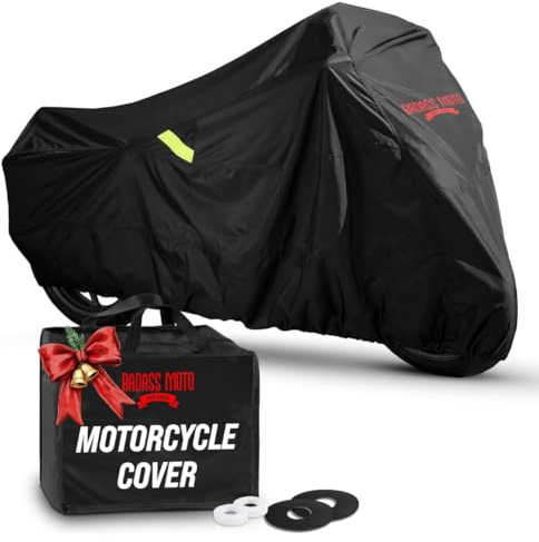 Badass Motogear - All Weather Waterproof Heavy Duty Motorcycle/Motorbike Cover: 250 cm (L) x 145 cm (H), Sized for Fill-Sized Cruisers & Touring Bikes over 800 CC (Large) (8542067348)