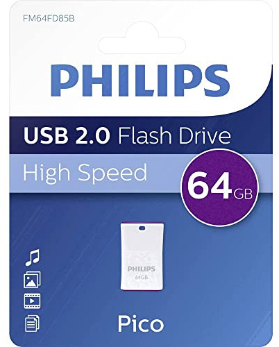 Philips Pico Edition High Speed 2.0 USB-minne 64 GB Ultra Small för PC, bärbar dator, dator, smart TV, billjud och mer Läshastighet upp till 25 MB/s