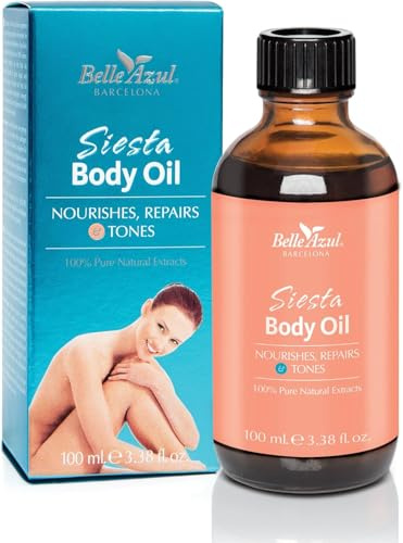 Belle Azul Siesta Body Oil -100 ml - Pflegendes straffendes Körperöl - mit Bio-Arganöl - Wirksam gegen Dehnungsstreifen und Cellulite - Vegan - Ecocert Zertifiziert - Made in Spain