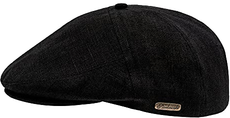 Sterkowski Modell Swede | 100% Naturleinen Schiebermütze für Herren und Frauen | Cabrio Sommer Flatcap Irische Retro Newsboy Hut Outdoor-Hut Gastby Klassische Golf Leichte Schwarz 59