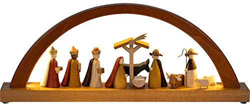 Richard Glässer Seiffen Candle Arch Ore Mountains Birth of Christ, LED Lighting, Natural Wood Design, 01091