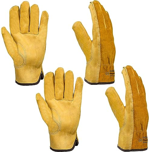 Xndryan 2 Pairs Gardening Gloves for Men Women, Heavy Duty Gardening Gloves Thorn Proof Garden Gloves Leather Work Gloves for Yard, Garden, Mechanic, Welding(XL)