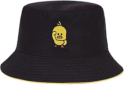 QOOEQPQY Unisex Fischerhut, modisch, wendbar, bestickt, doppelseitig, zum Tragen, Schwarz / Gelb, Einheitsgröße